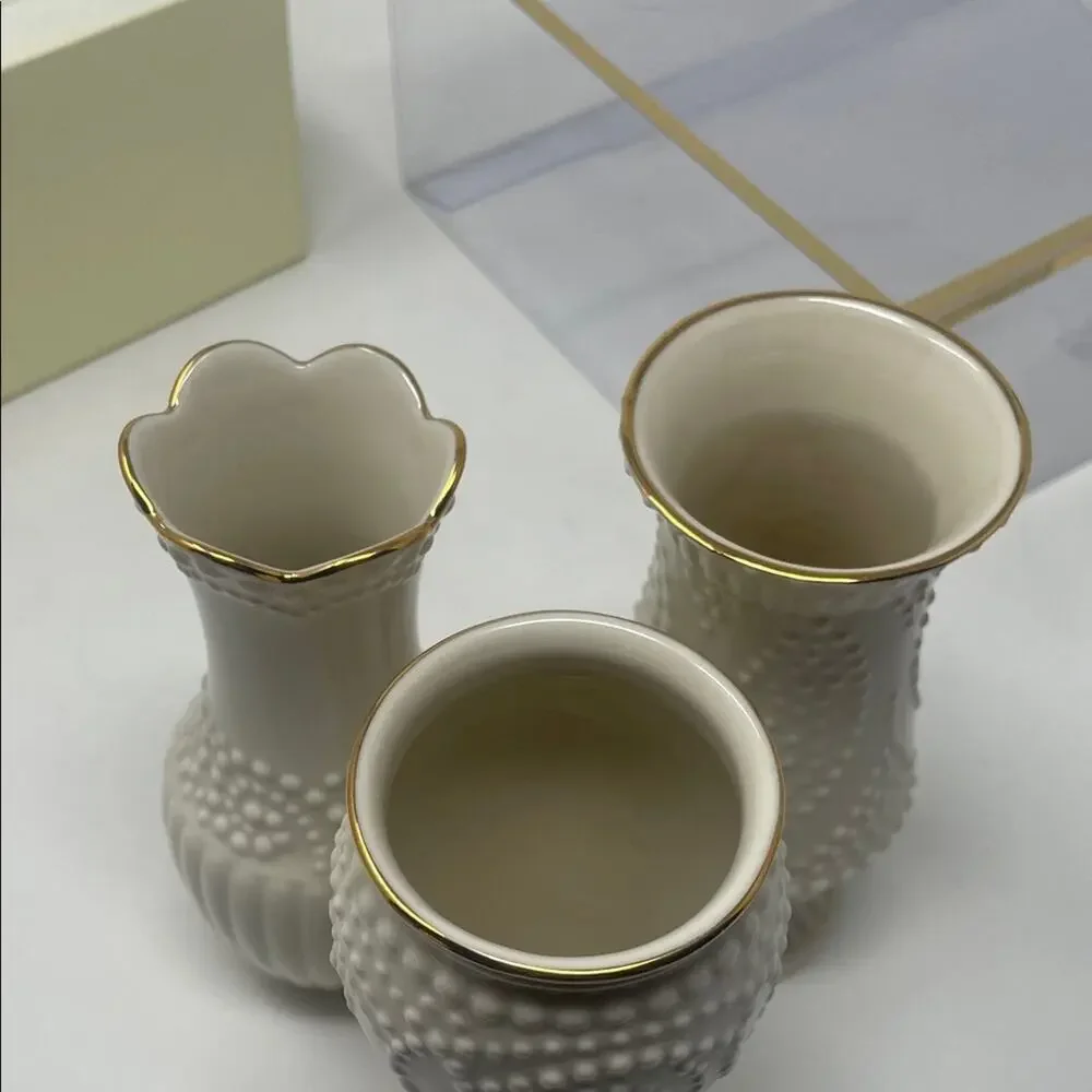 New! Vintage Lenox trio ivory porcelain bud vases with decorative beading